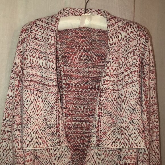 Target M Open Front Knit Shawl Jacket Style Cardigan Ivory Burgundy Rust - Picture 3 of 8